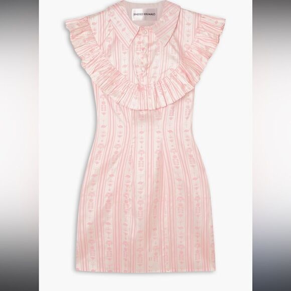 NWT SINDISO KHUMALO Ruffled printed Silk Dress - Picture 4 of 14